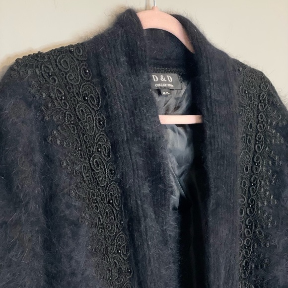 Vintage Angora Rabbit Wool - Beaded Long Sleeve Fuzzy Open Cardigan Jacket - M/L - Picture 4 of 12